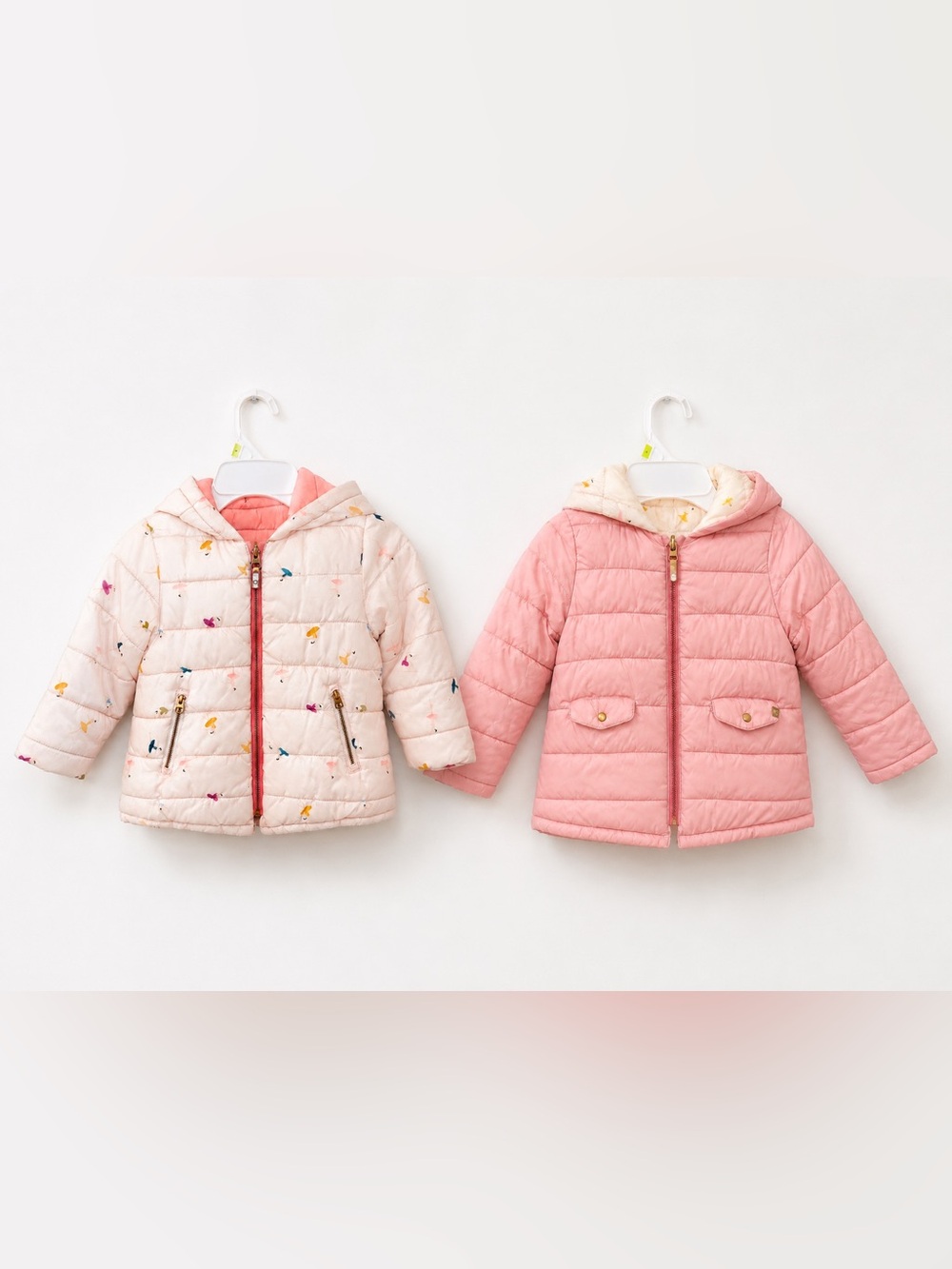 Zara Girls Reversible Puffer Jacket Pink Floral Hooded Coat Size 2-3 Years